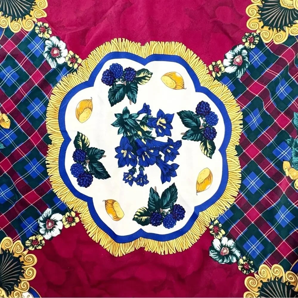 VTG Italian Square Scarf Set Paisley Floral Burgundy Gold Academia Preppy